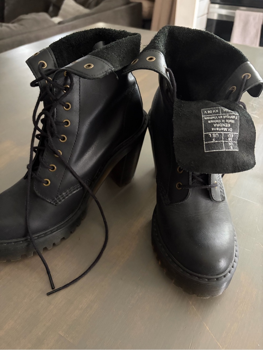 Black Lace-Up Heeled Combat Boots - Dr. Martens